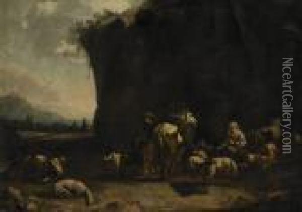 Rastande Sallskap Oil Painting - Nicolaes Berchem