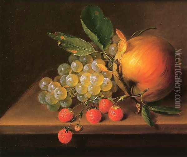 Still Life with Grapes, Apple and Strawberries Oil Painting - George Forster