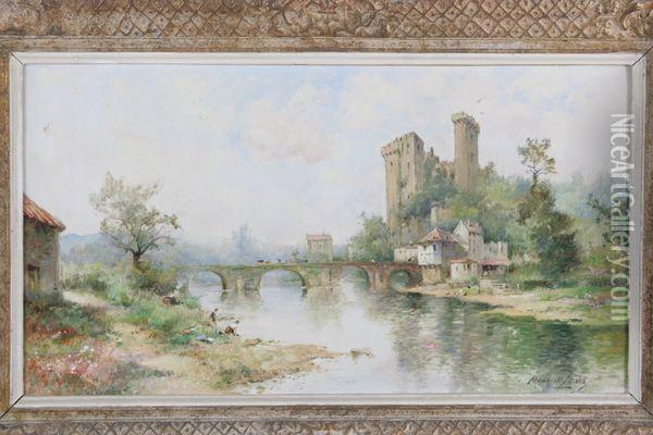 Paysage Aux Lavandieres (chateau De Clisson) Oil Painting - Maurie Levis