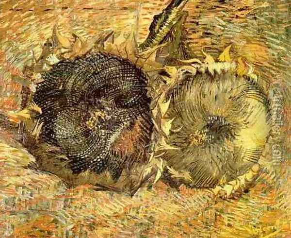 Two Cut Sunflowers II Oil Painting - Vincent Van Gogh