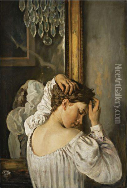 Portrait Of A Lady At Her Toilette Oil Painting - Sergei Vasilevitch Ivanov
