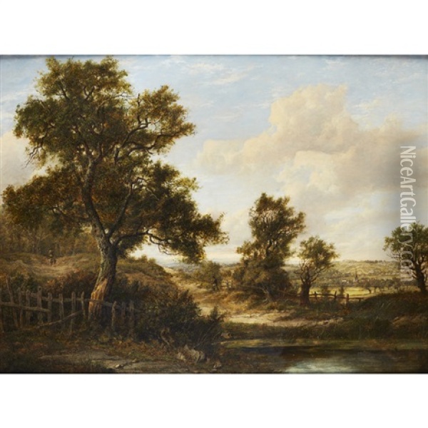 Figures In A Wooded River Landscape Oil Painting - Patrick Nasmyth