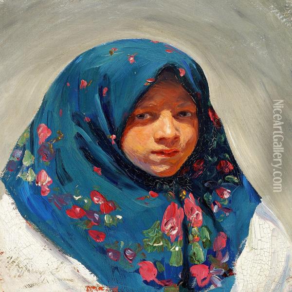 Portrait Of A Young Russian Woman Oil Painting - Ivan Semionovich Kulikov