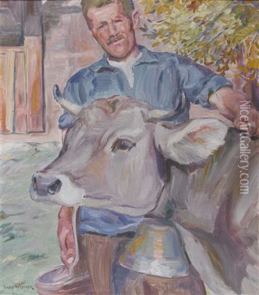 Bauer Mit Kuh Oil Painting - Hans Widmer