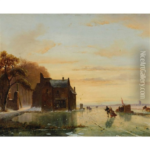 Eisvergnugen Im Morgenlicht Oil Painting - Nicolaas Johannes Roosenboom