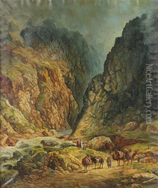 Traveler At Mountain Pass Oil Painting - Il'ia Nikolaevich Zankovskii