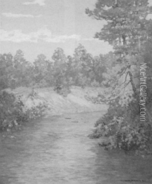 River Landscape Oil Painting - Alfred Jansson