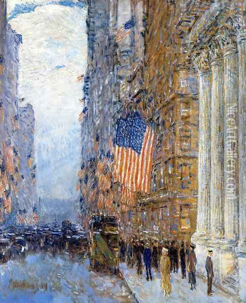 Flags on the Waldorf Oil Painting - Frederick Childe Hassam