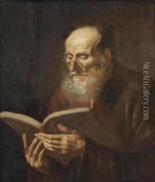 A Bearded Man Reading Oil Painting - Dirk Van Hoogstraten