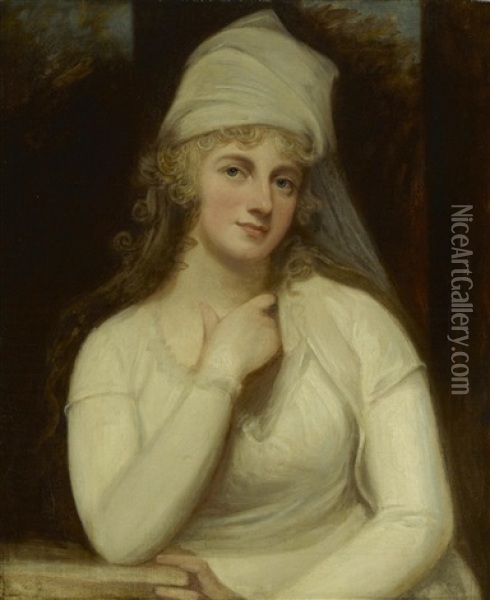 A Portrait Of Anne, Marchioness Townshend, Half-length Oil Painting - George Romney