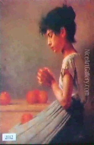 Girl Seated With Oranges Oil Painting - Percy Ives