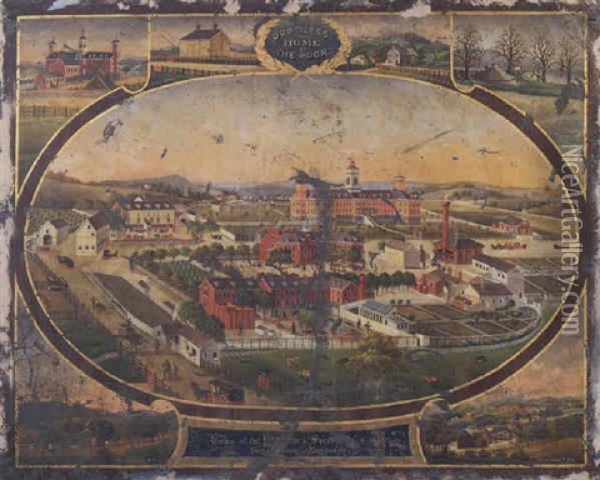 Views Of The Buildings And Surroundings Of The Berks County Almshouse Oil Painting - Charles C. Hoffmann