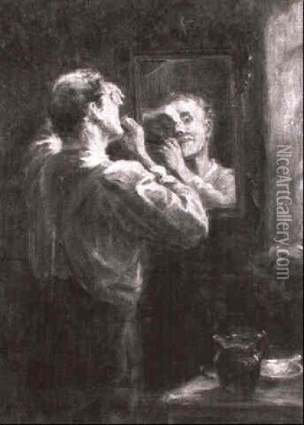 The Shave Oil Painting - Ralph Hedley
