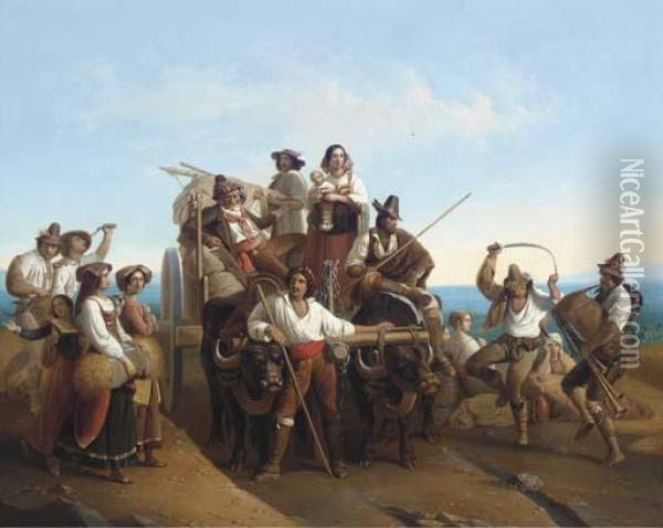 Arrivee Des Moissonneurs Dans Les Marais Pontins Oil Painting - Louis-Leopold Robert