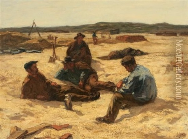 Workers Lunch Break Oil Painting - Jacob Abraham (Jacques) Zon