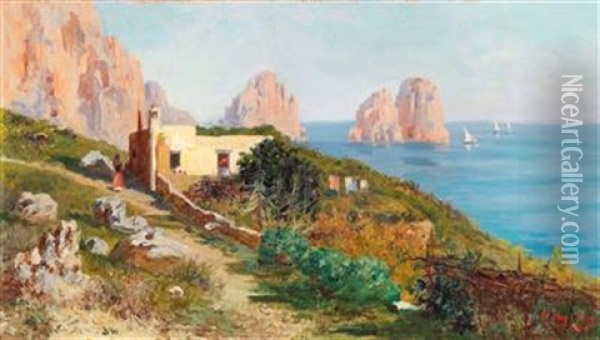 Scene Of Capri, View Of The Faraglioni Oil Painting - Bernardo Hay