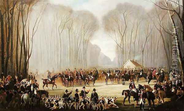 Hunt Meeting at Puis au Roi in the Forest of Compiegne Oil Painting - Louis Robert Heyrault