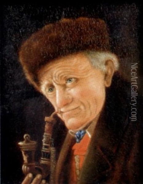 Portrait Of An Old Man, Smoking A Pipe Oil Painting - Christian Heuser