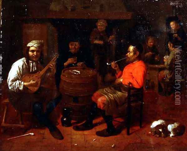 A Tavern Interior with Mandolin Player Oil Painting - Mathijs Wulfraet