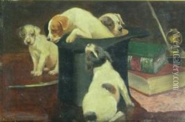Puppies Oil Painting - George Derville Rowlandson