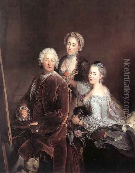 Self-portrait with Daughters 1754 Oil Painting - Antoine Pesne