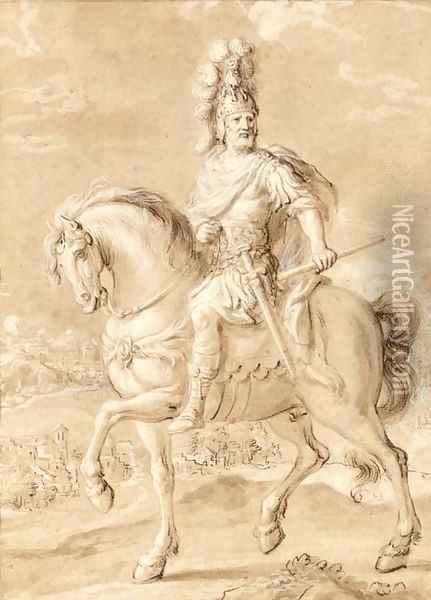 A general on horseback in a landscape Oil Painting - Pierre Mosnier