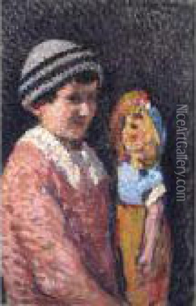 Enfant A La Poupee Oil Painting - Henri Martin