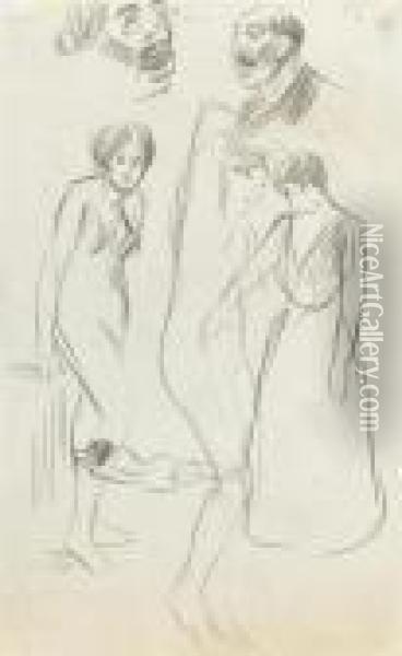Male And Female Figure Studies Oil Painting - Theophile Alexandre Steinlen