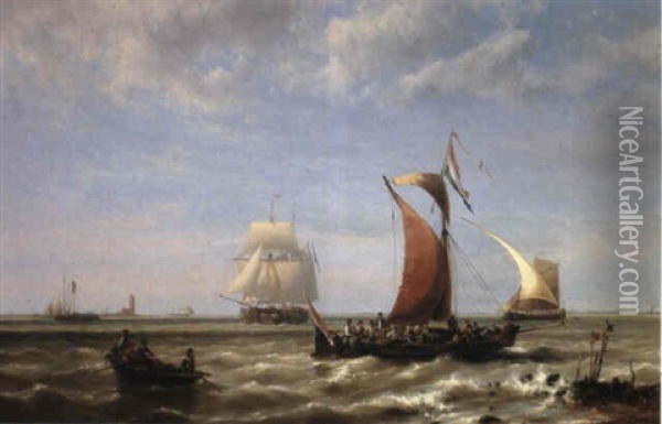 Shipping Off The Coast Oil Painting - Hermanus Koekkoek the Younger