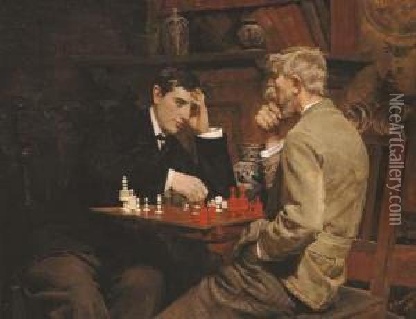 The Chess Game Oil Painting - Julian Rossi Ashton