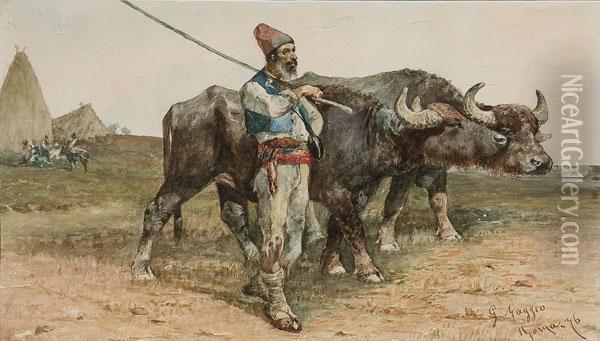 A Herder With Buffalo Oil Painting - Giuseppe Raggio