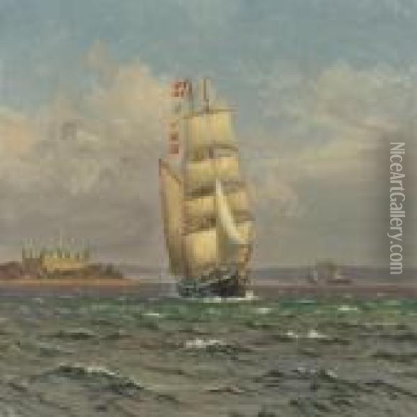 Ships Off Kronborg Oil Painting - Vilhelm Karl Ferd. Arnesen