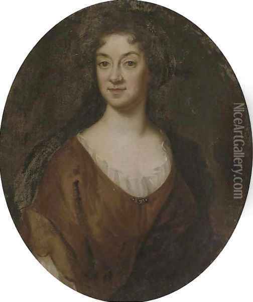 Portrait of a lady, bust-length, in a brown dress Oil Painting - Sir Godfrey Kneller