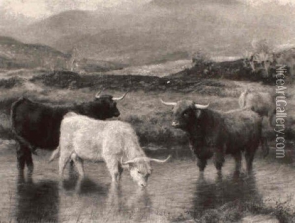 Highland Cattle, Glen Dochart Oil Painting - David George Steell