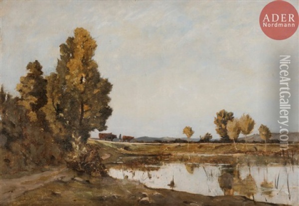 Paysage De Bord De Riviere Oil Painting - Pierre Emmanuel Eugene Damoye