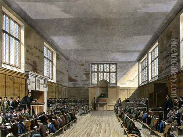 Harrow School Room from History of Harrow School, part of History of the Colleges, engraved by Daniel Havell 1785-1826 pub. by R. Ackermann, 1816 Oil Painting - Augustus Charles Pugin