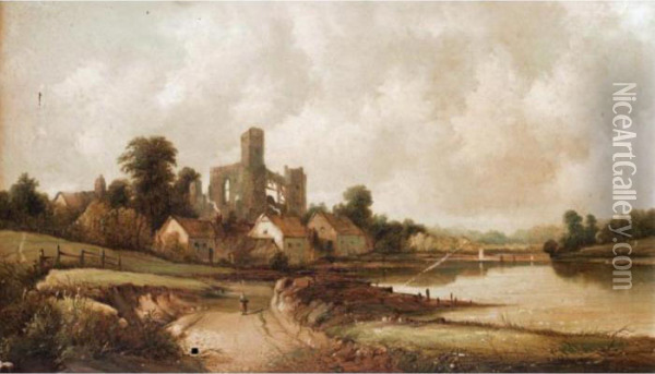 River Landscape Oil Painting - A.H. Vickers
