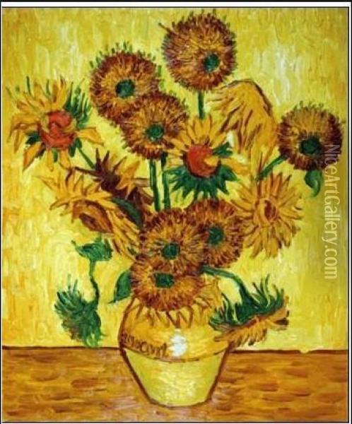 Vase With Fifteen Sunflowers Oil Painting - Vincent Van Gogh