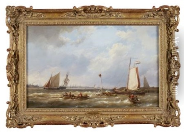 Dutch Shipping Off Amsterdam Oil Painting - Hermanus Koekkoek the Elder