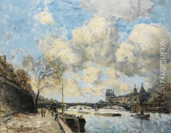 Paris, La Seine Et Le Musee Du Louvre Oil Painting - Frank Myers Boggs