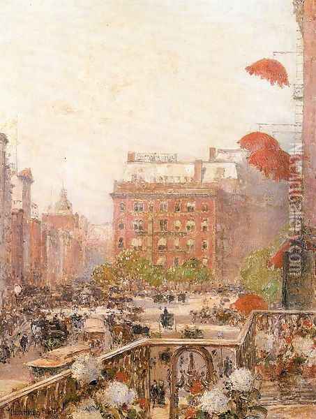 View of Broadway and Fifth Avenue 1890 Oil Painting - Childe Hassam