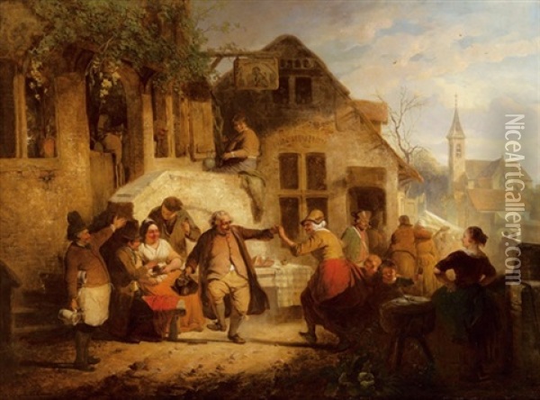 Tanz Vor Der Taverne Oil Painting - Eugene Francois De Block
