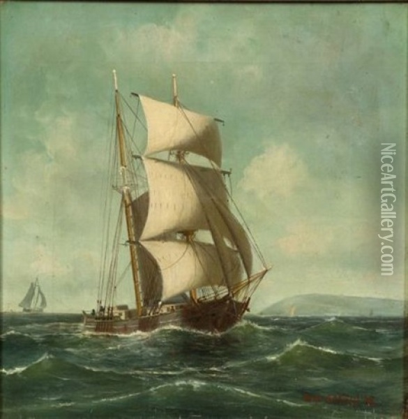 Portrait Of A Ship Sailing In Coastal Waters Oil Painting - William Haskell Coffin