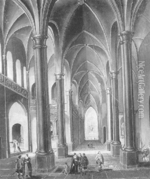 Hauptschiff Einer Gotischen Kirche Mit Einblick In Eine Seitenkapelle Und Figurenstaffagen Oil Painting - Johann Ludwig Ernst Morgenstern