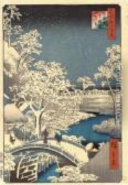 Meguro, Taikobashi, Yuhi No Oka Oil Painting - Utagawa or Ando Hiroshige