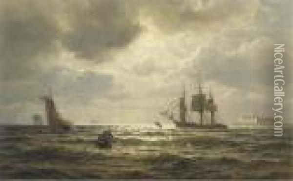 Danish And British Shipping Off Kronberg Castle Oil Painting - Wilhelm Ferdinand Xylander