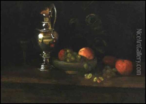 Still Life With Silver Pitcher Oil Painting - Mary Augusta Hiester Reid