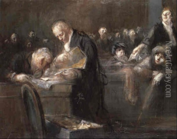 Scene De Tribunal- La Piece A Conviction Oil Painting - Jean-Louis Forain