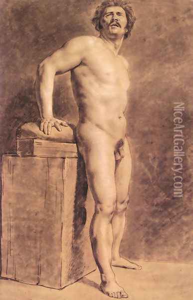 Male Academy Figure Probably Polonais Standing Oil Painting - Eugene Delacroix