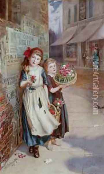 Little Flower Sellers 1887 Oil Painting - Augustus Edward Mulready
